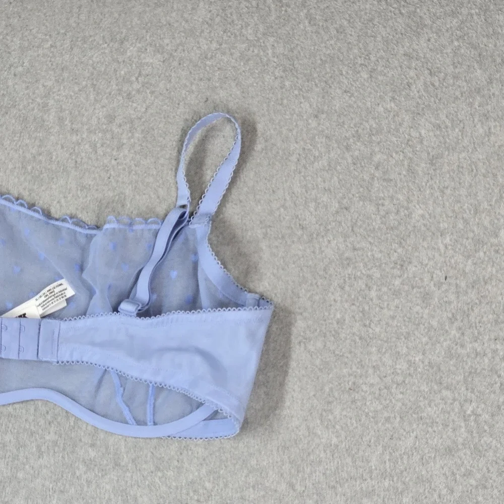 PINK Victoria's Secret Women Bra XL Blue Spotted Bralette Unlined Underwired